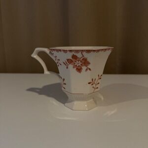 Independence Ironstone Interpace Japan Octagonal Floral Tea Cup Rust Red‎ White